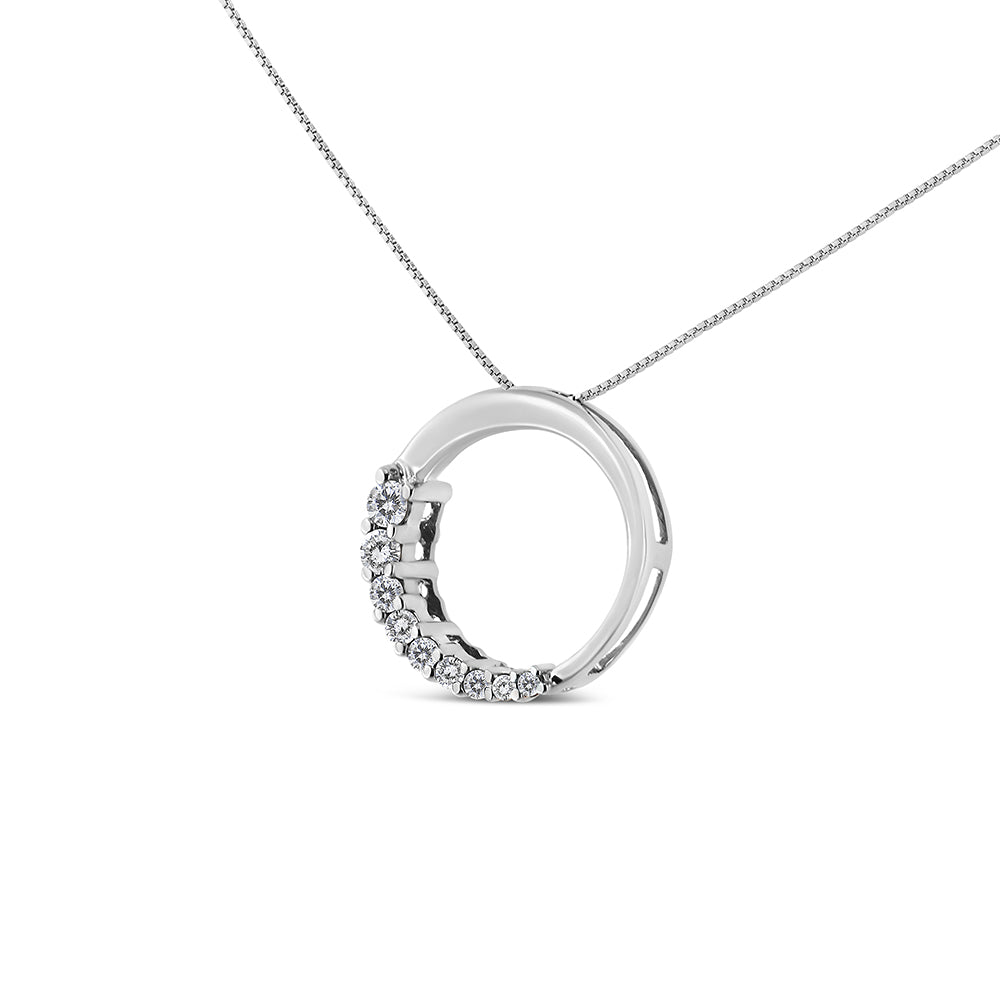 14K Gold 1/4 Cttw Round-Cut Graduating Diamond Open Circle Hoop 18" Pendant Necklace (J-K Color, I1-I2 Clarity)-3