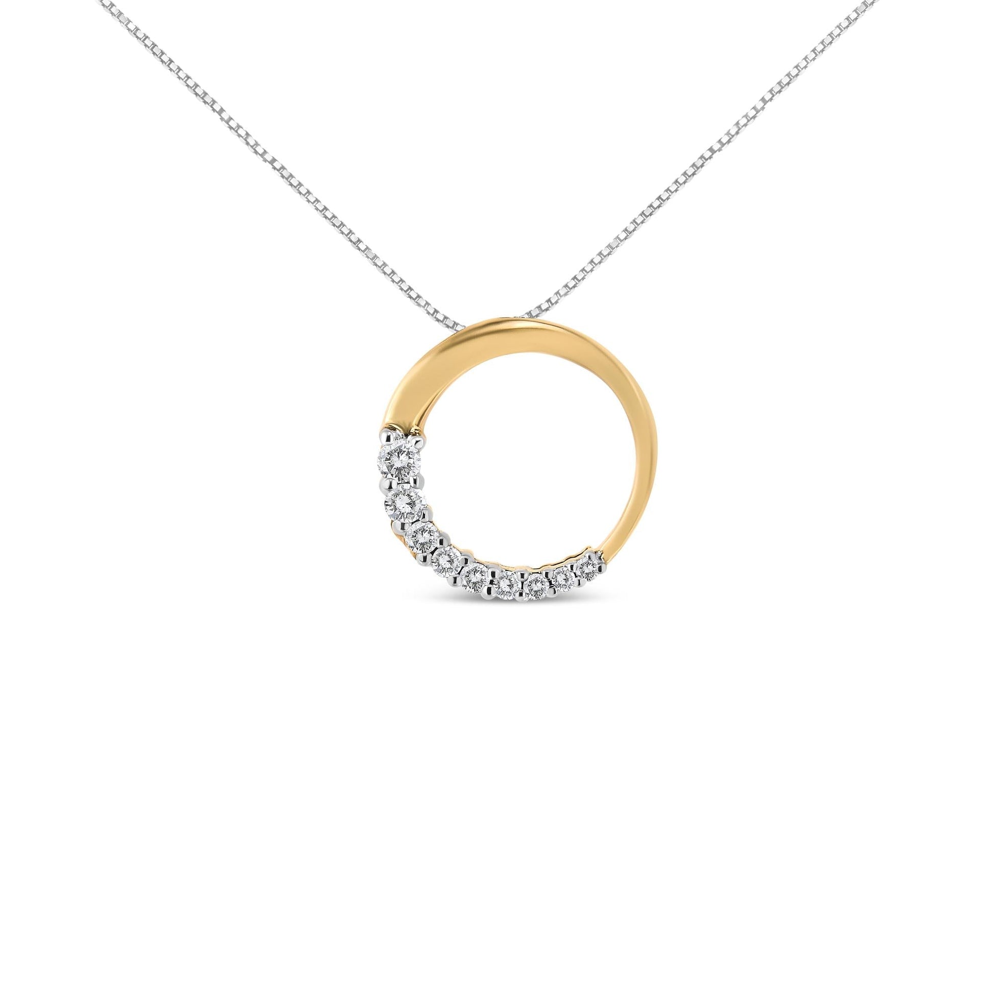 14K Gold 1/4 Cttw Round-Cut Graduating Diamond Open Circle Hoop 18" Pendant Necklace (J-K Color, I1-I2 Clarity)-0