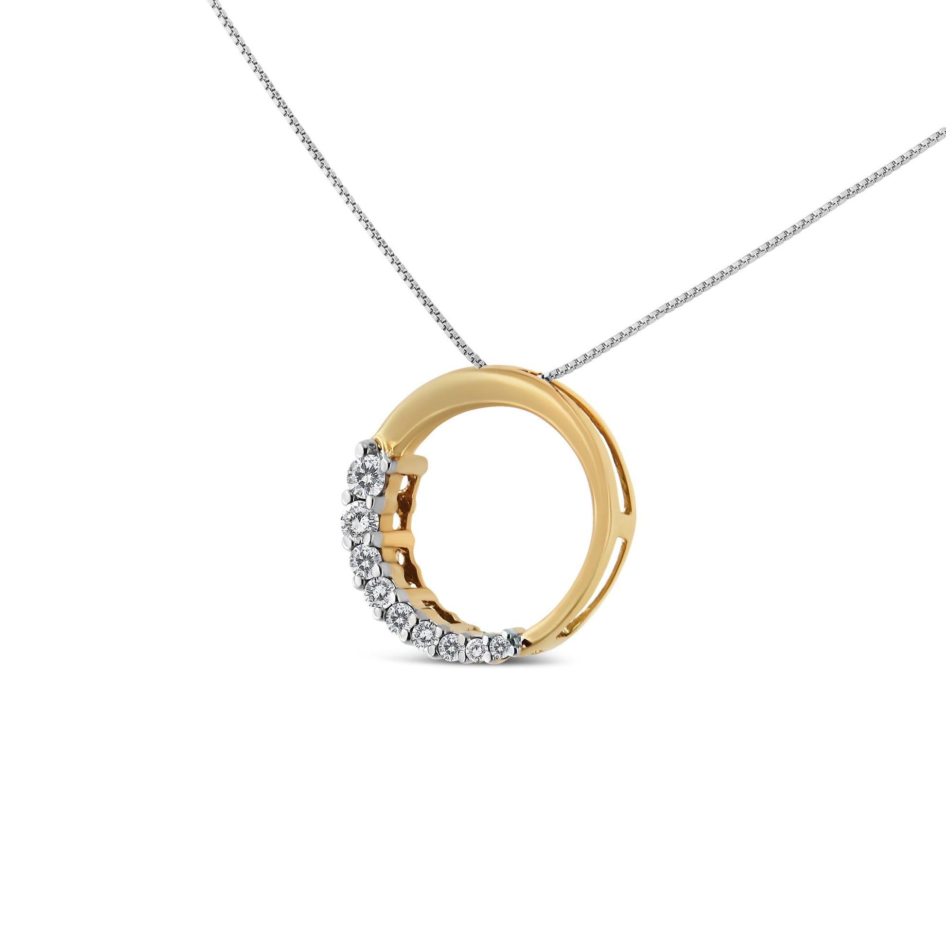 14K Gold 1/4 Cttw Round-Cut Graduating Diamond Open Circle Hoop 18" Pendant Necklace (J-K Color, I1-I2 Clarity)-2