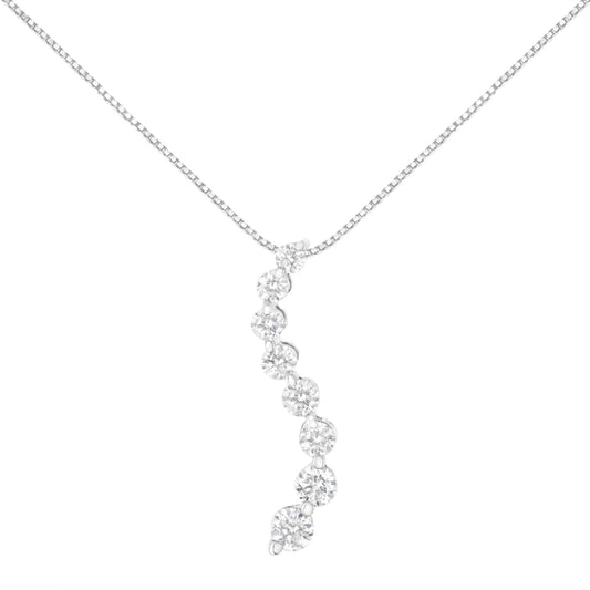 14K White Gold 3.0 Cttw Round-Brilliant & Baguette Cut Diamond S Shaped Graduated 18" Pendant Necklace (I-J Color, I2-I3 Clarity)-0