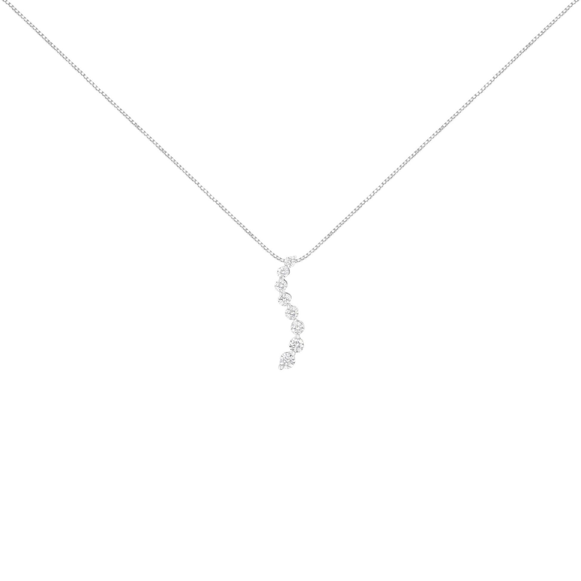 14K White Gold 3.0 Cttw Round-Brilliant & Baguette Cut Diamond S Shaped Graduated 18" Pendant Necklace (I-J Color, I2-I3 Clarity)-1