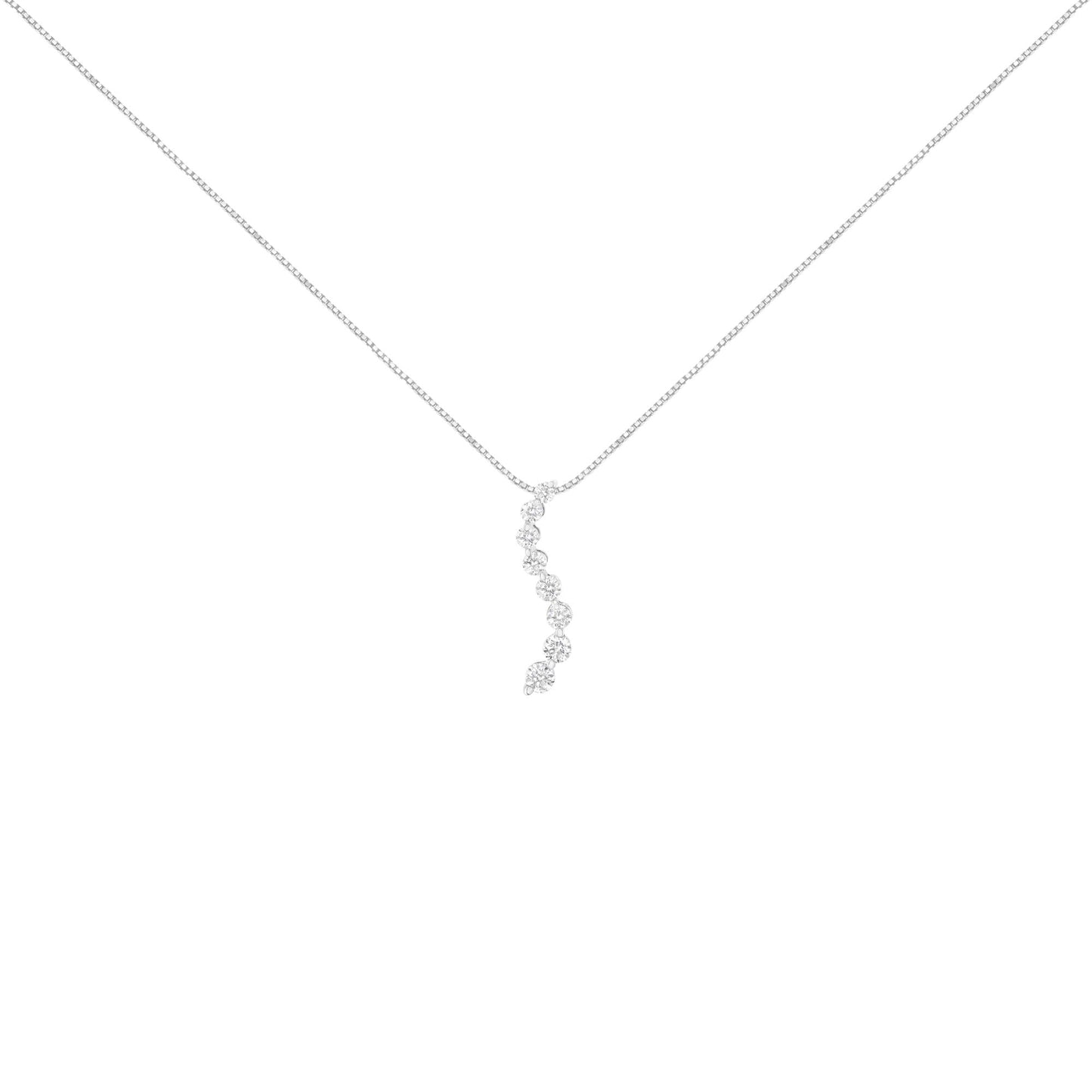 AGS Certified 14k White Gold 3.0 Cttw Baguette and Brilliant Round-Cut Diamond Journey 18" Pendant Necklace (K-L Color, I1-I2 Clarity)-1