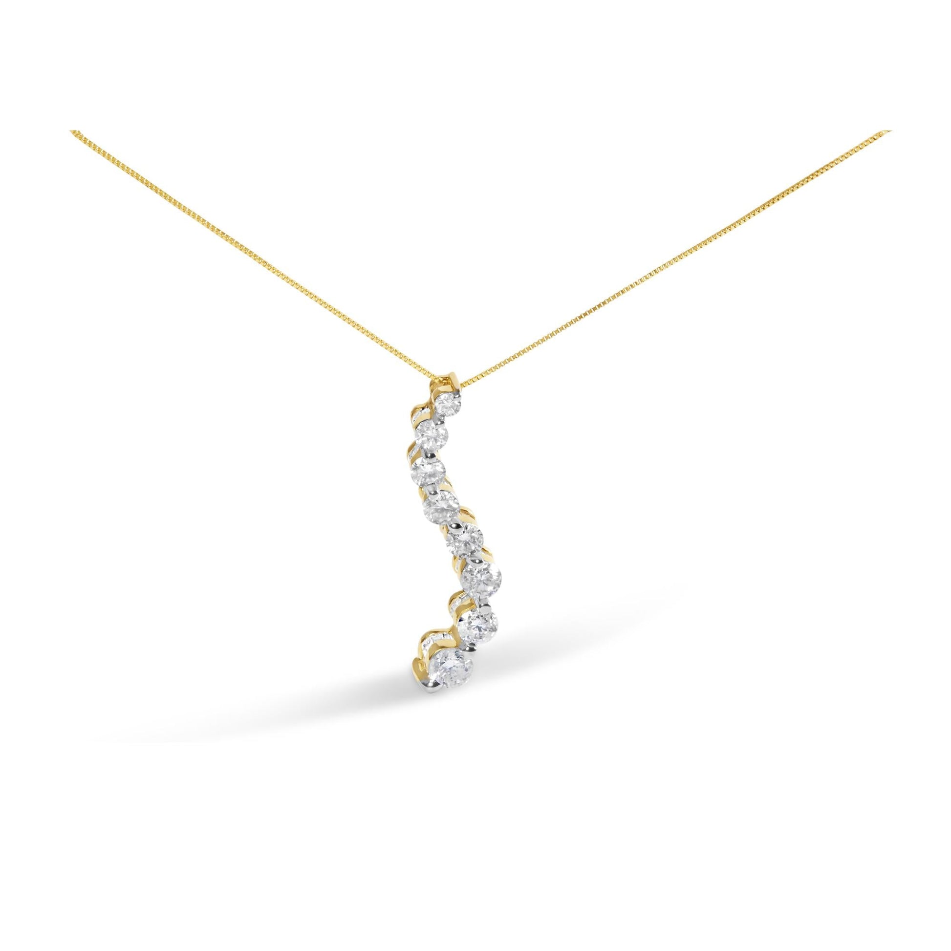 AGS Certified 14k Yellow Gold 3.0 Cttw Baguette and Brilliant Round-Cut Diamond Journey 18" Pendant Necklace (G-H Color, I1-I2 Clarity)-0