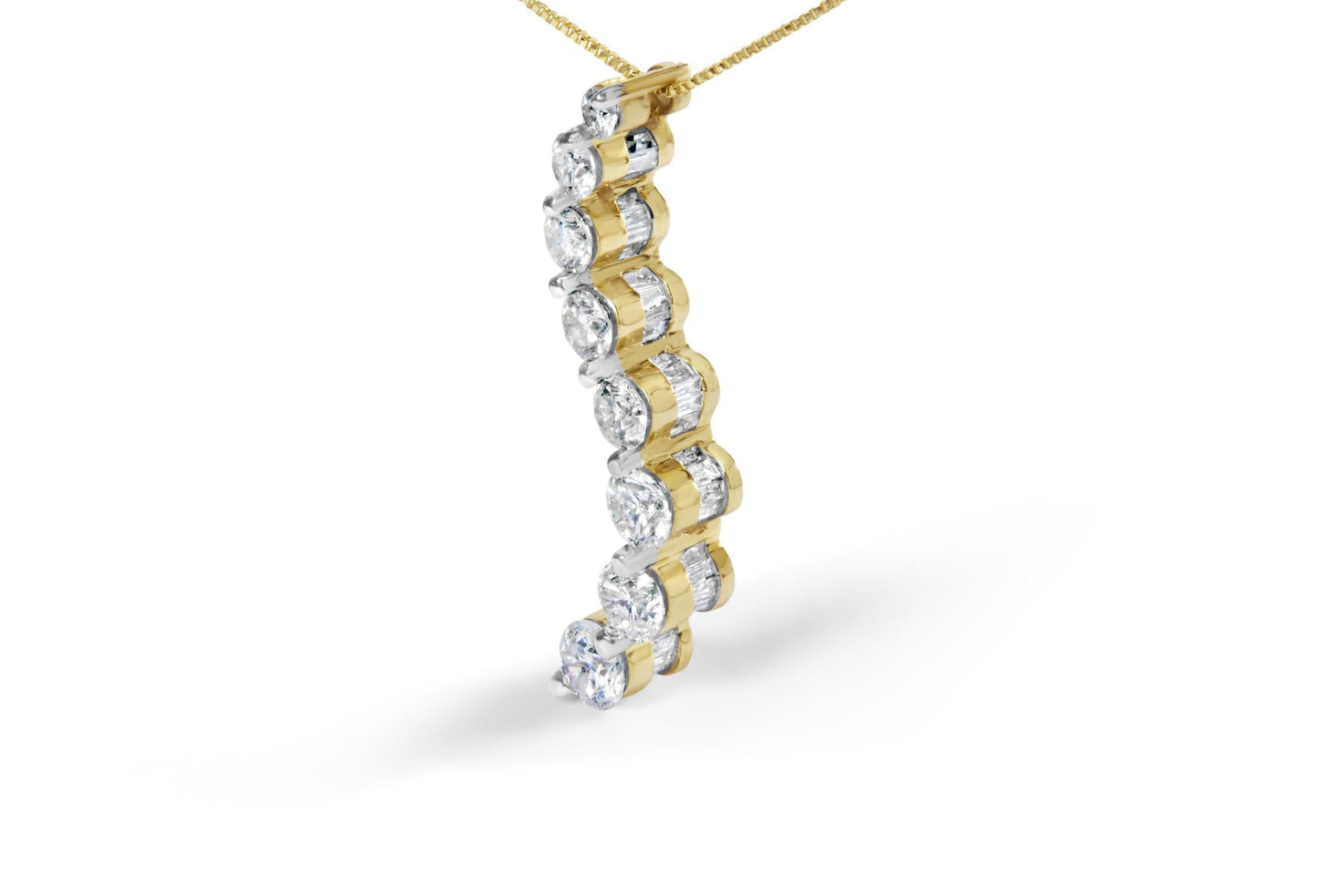 AGS Certified 14K Yellow Gold 3.0 Cttw Baguette and Brilliant Round-Cut Diamond Journey 18" Pendant Necklace (F-G Color, I1-I2 Clarity)-4