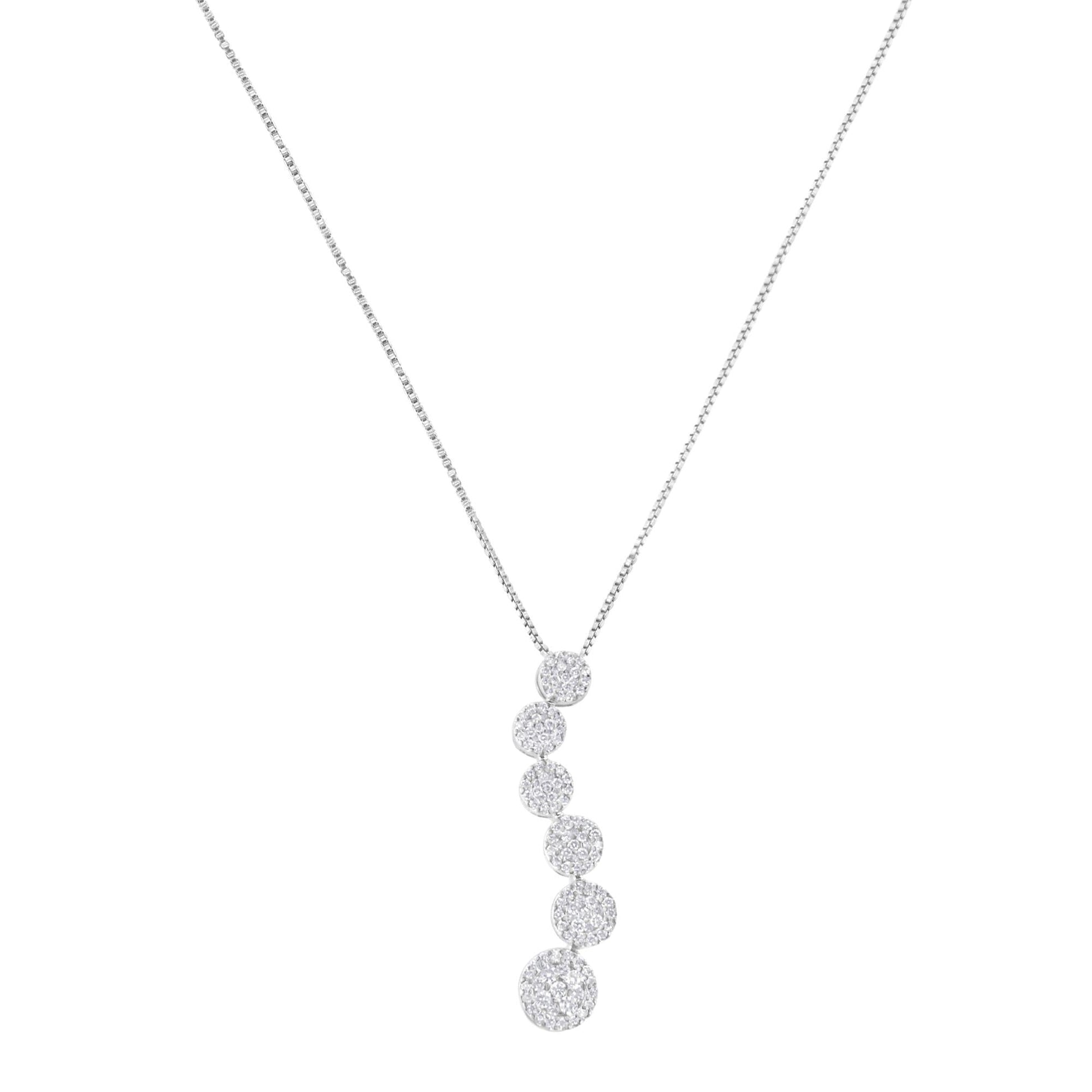 14K White Gold 1 cttw Diamond Cluster Journey Pendant Necklace (H-I, I1-I2)-1