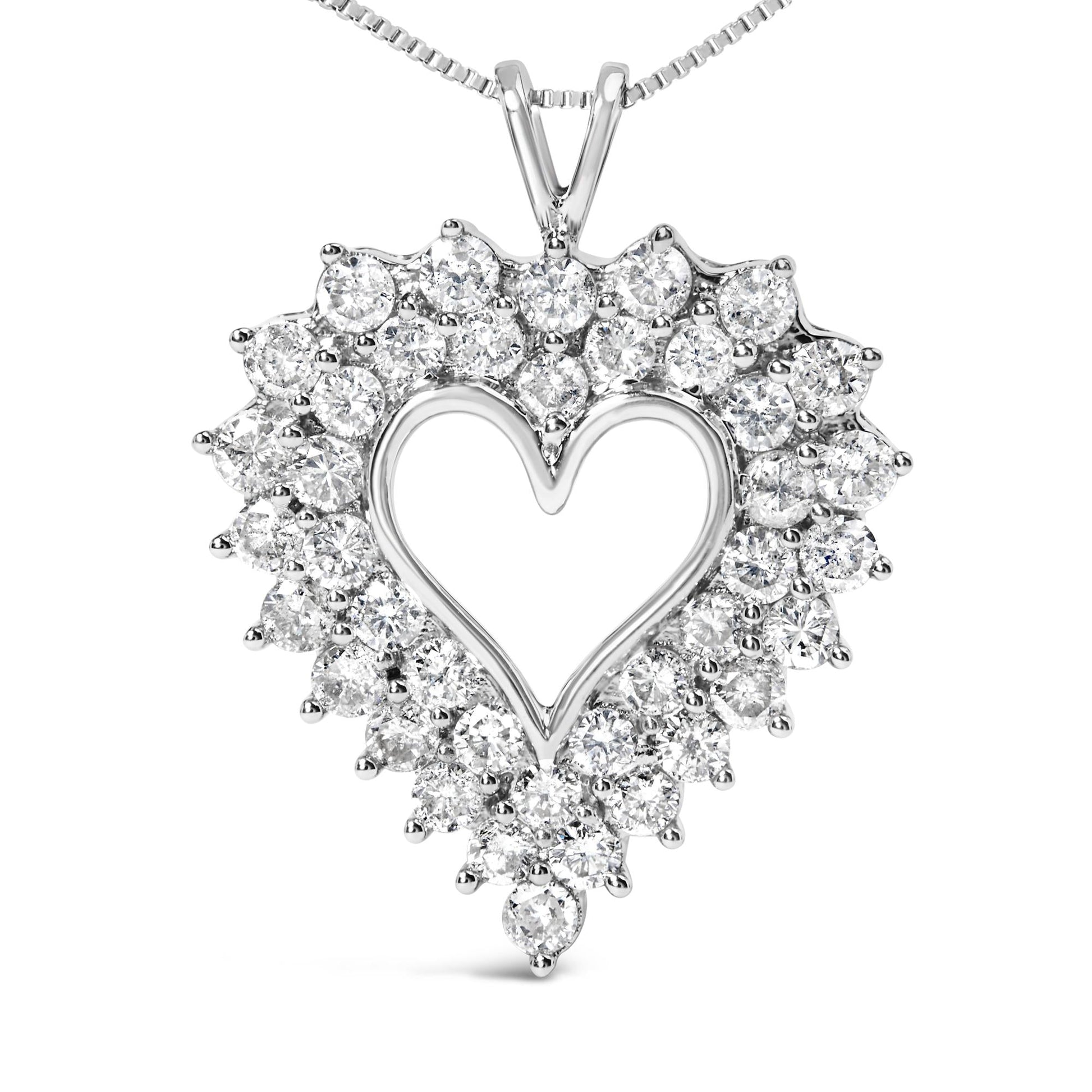 925 Sterling Silver 4.0 Cttw Diamond Two Row Open Heart 18" Pendant Necklace (I-J Color, I2-I3 Clarity)-1
