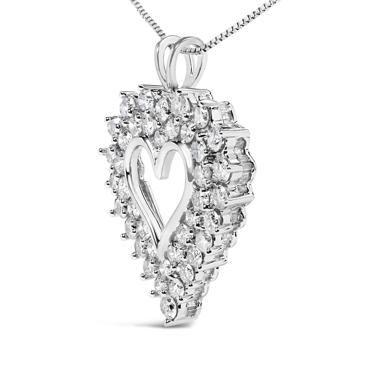 925 Sterling Silver 4.0 Cttw Diamond Two Row Open Heart 18" Pendant Necklace (I-J Color, I2-I3 Clarity)-3