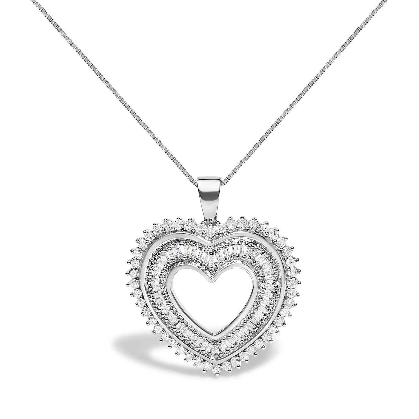 .925 Sterling Silver 1.0 Ctw Diamond Shadow Open Heart Halo 18" Pendant Necklace (I-J Color, I1-I2 Clarity)-0