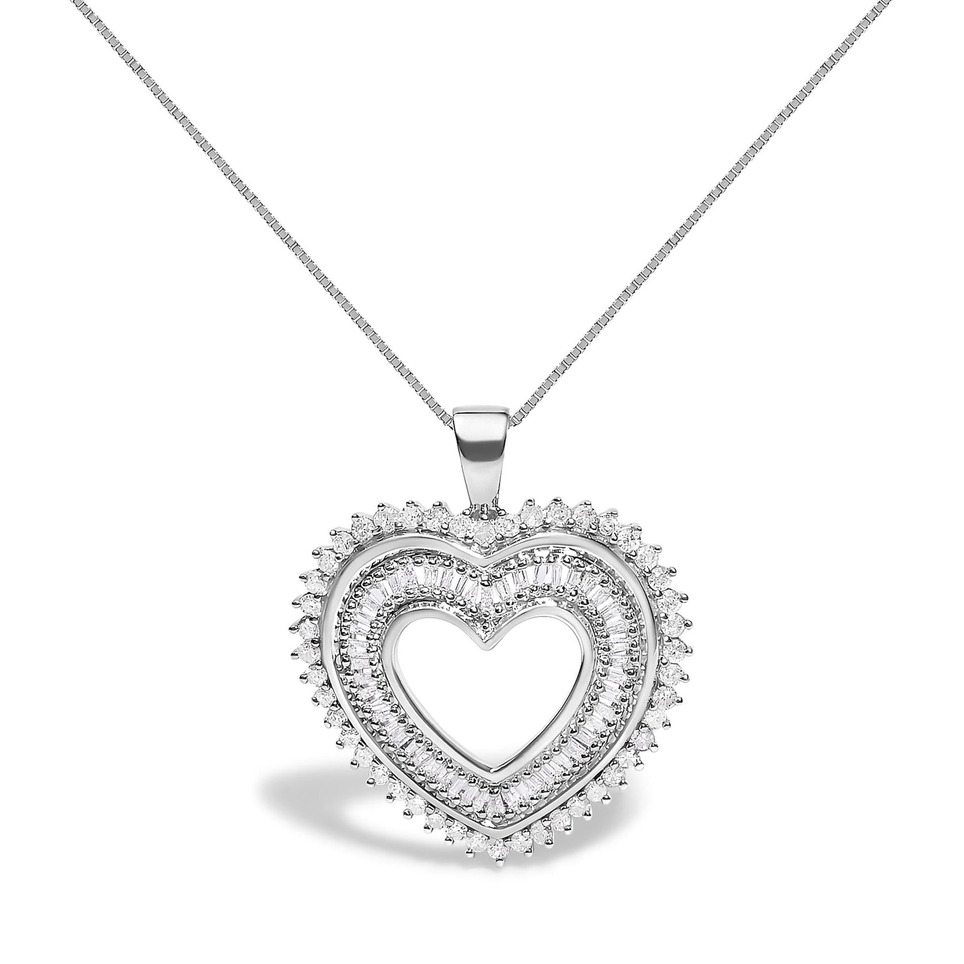 .925 Sterling Silver 1.0 Ctw Diamond Shadow Open Heart Halo 18" Pendant Necklace (I-J Color, I1-I2 Clarity)-0