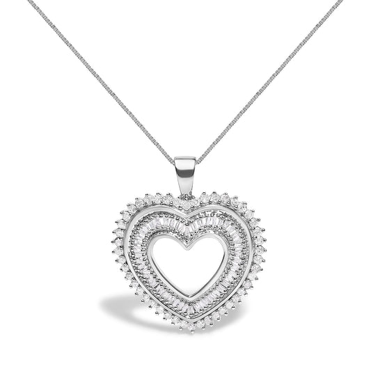 .925 Sterling Silver 1.0 Ctw Diamond Shadow Open Heart Halo 18" Pendant Necklace (I-J Color, I1-I2 Clarity)-0
