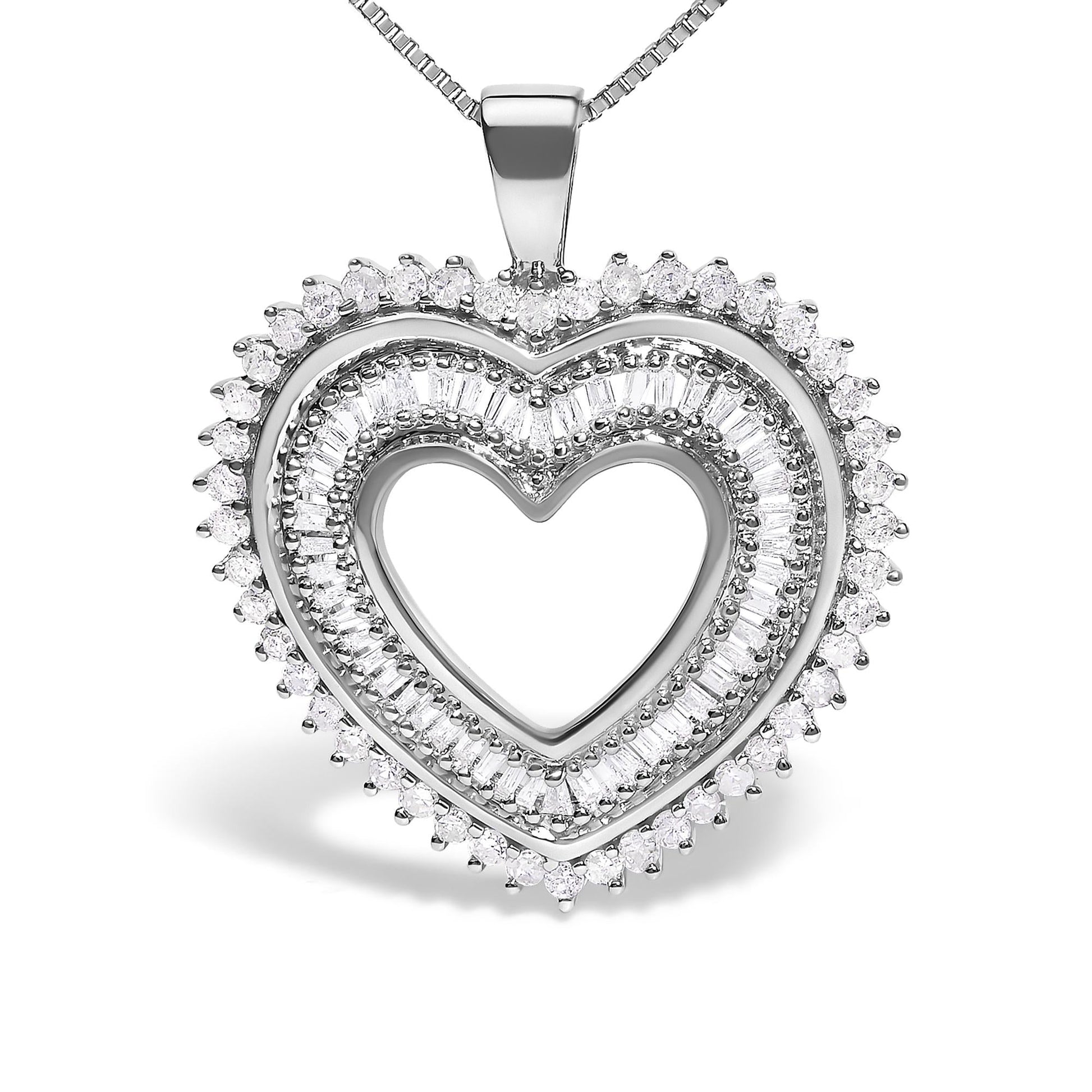 .925 Sterling Silver 1.0 Ctw Diamond Shadow Open Heart Halo 18" Pendant Necklace (I-J Color, I1-I2 Clarity)-1