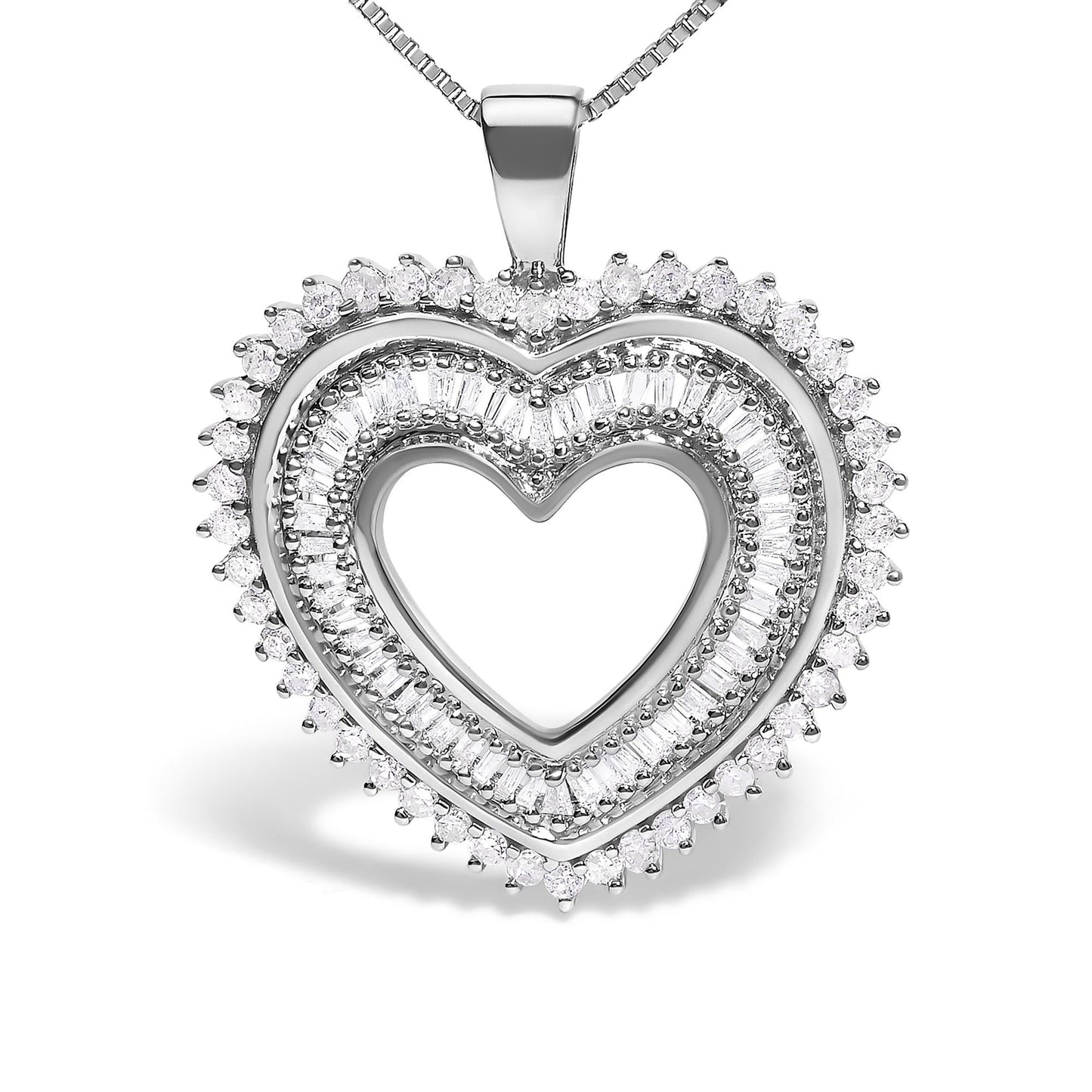 .925 Sterling Silver 1.0 Ctw Diamond Shadow Open Heart Halo 18" Pendant Necklace (I-J Color, I1-I2 Clarity)-1
