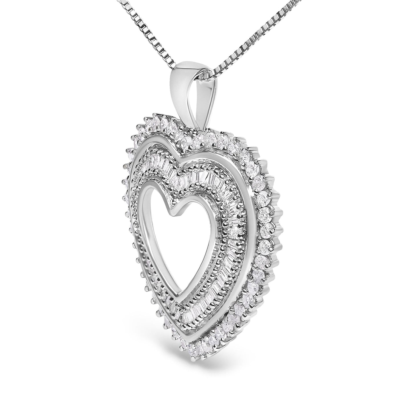 .925 Sterling Silver 1.0 Ctw Diamond Shadow Open Heart Halo 18" Pendant Necklace (I-J Color, I1-I2 Clarity)-3