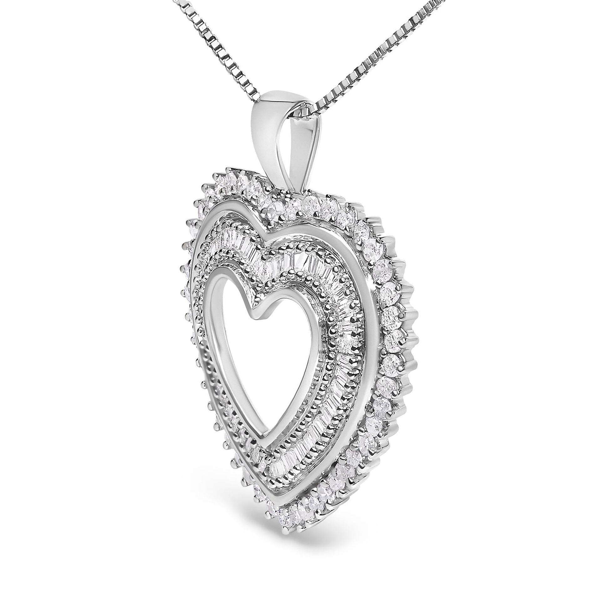 .925 Sterling Silver 1.0 Ctw Diamond Shadow Open Heart Halo 18" Pendant Necklace (I-J Color, I1-I2 Clarity)-3