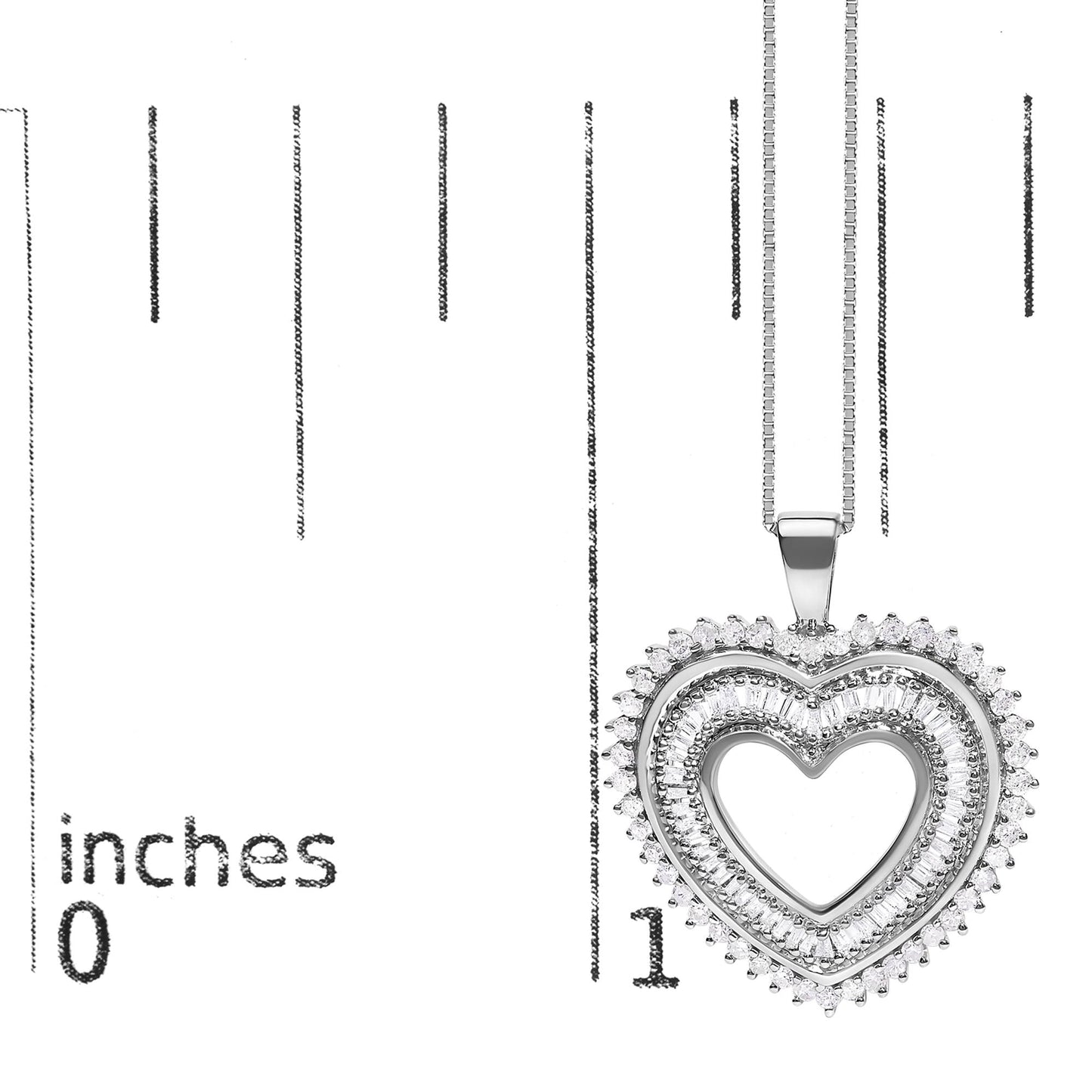 .925 Sterling Silver 1.0 Ctw Diamond Shadow Open Heart Halo 18" Pendant Necklace (I-J Color, I1-I2 Clarity)-4