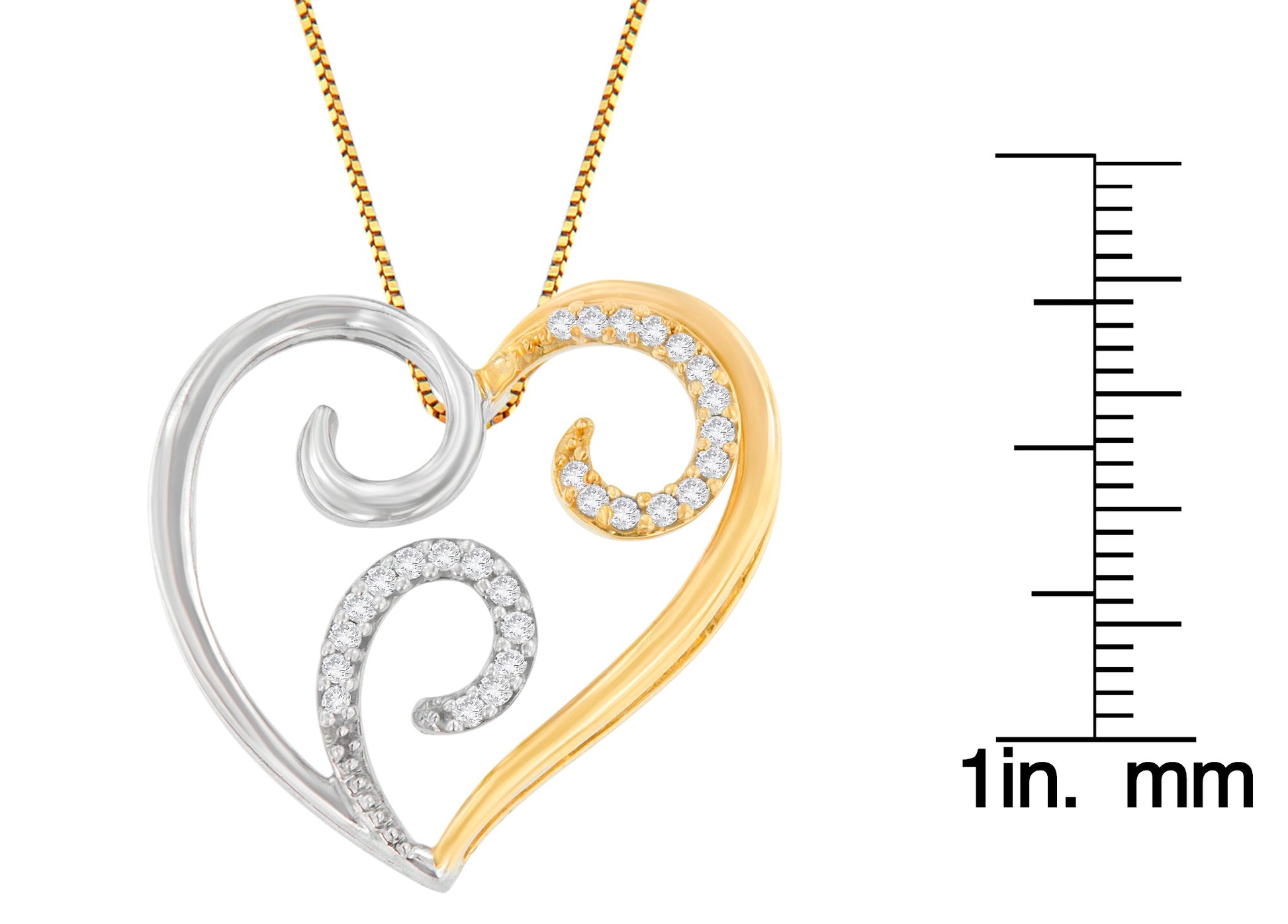 10K Two-Toned Gold 1/10 cttw Round Cut Diamond Swirl Heart Accent Pendant Necklace (H-I, I1-I2)-3