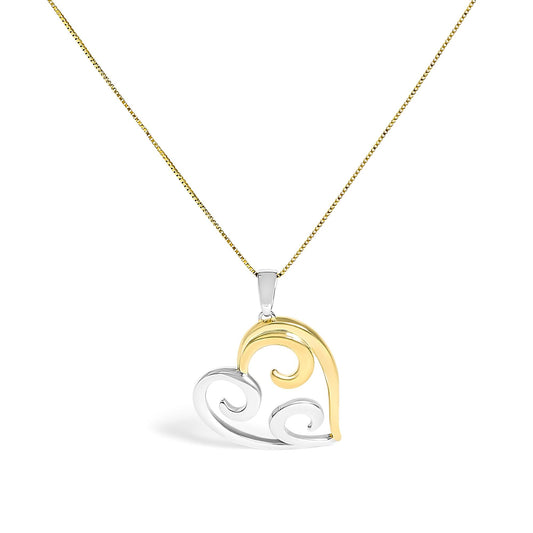 10K Yellow Gold Over .925 Sterling Silver Open Heart with Swirls 18" Box Chain Pendant Necklace-0