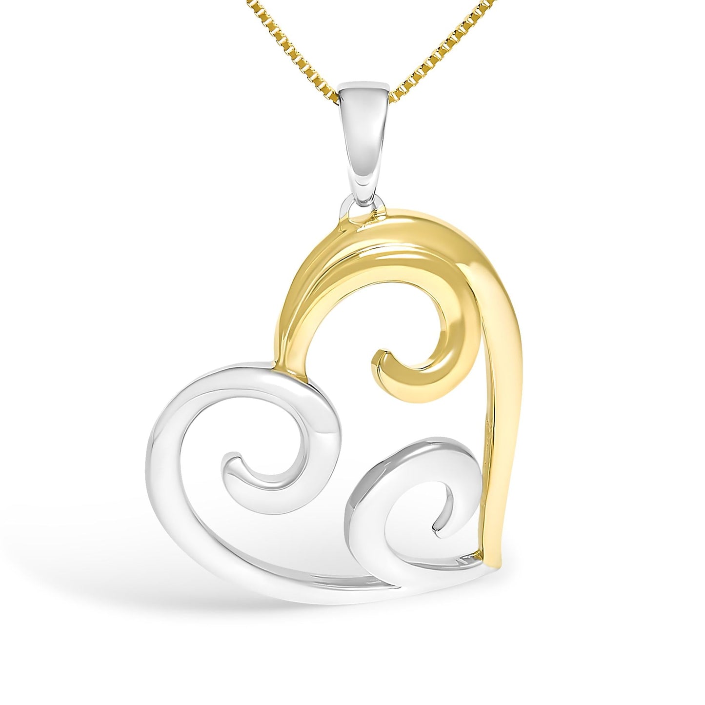 10K Yellow Gold Over .925 Sterling Silver Open Heart with Swirls 18" Box Chain Pendant Necklace-1