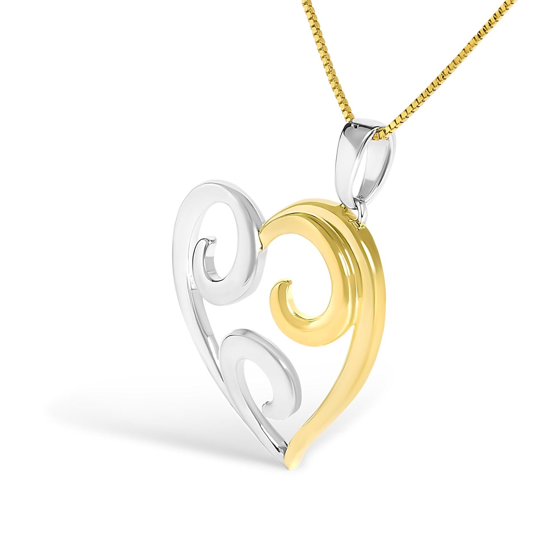10K Yellow Gold Over .925 Sterling Silver Open Heart with Swirls 18" Box Chain Pendant Necklace-3