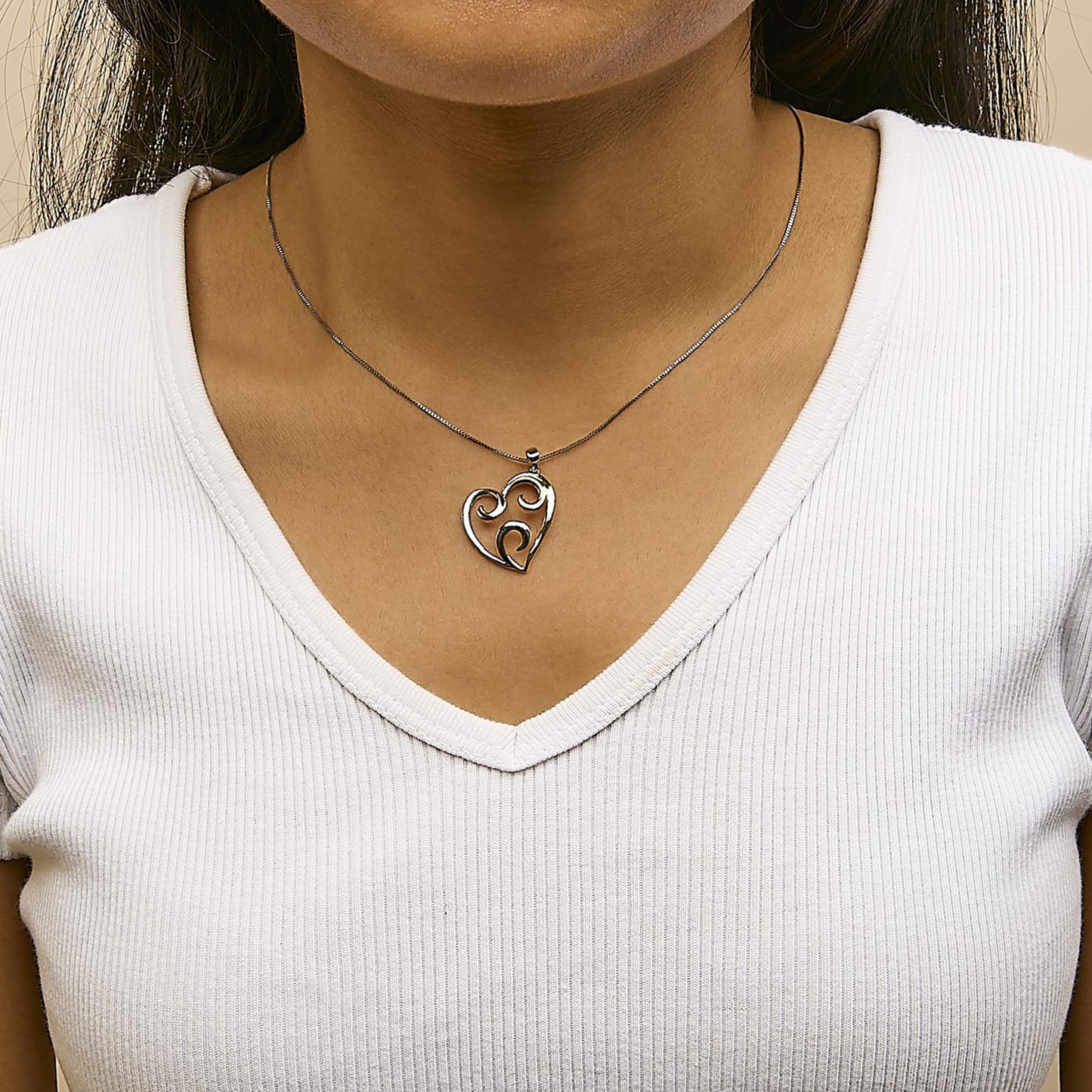 10K Yellow Gold Over .925 Sterling Silver Open Heart with Swirls 18" Box Chain Pendant Necklace-2