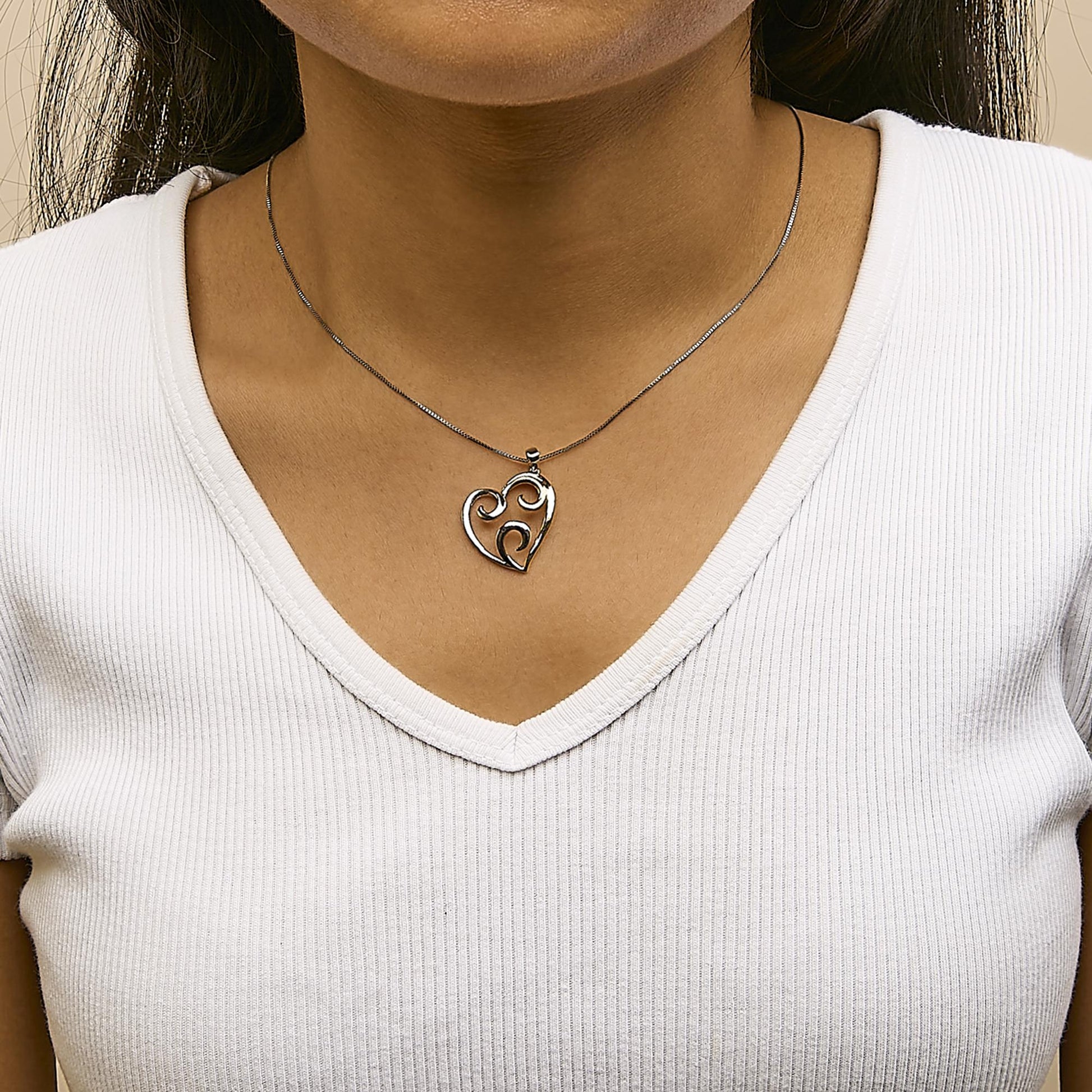 10K Yellow Gold Over .925 Sterling Silver Open Heart with Swirls 18" Box Chain Pendant Necklace-2