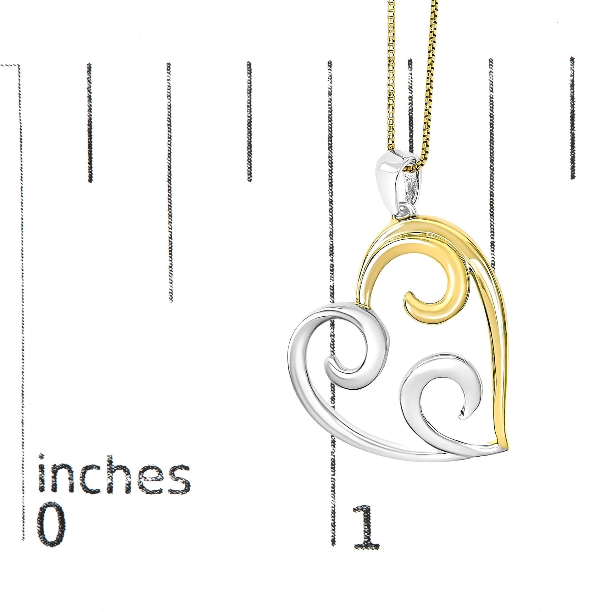 10K Yellow Gold Over .925 Sterling Silver Open Heart with Swirls 18" Box Chain Pendant Necklace-4