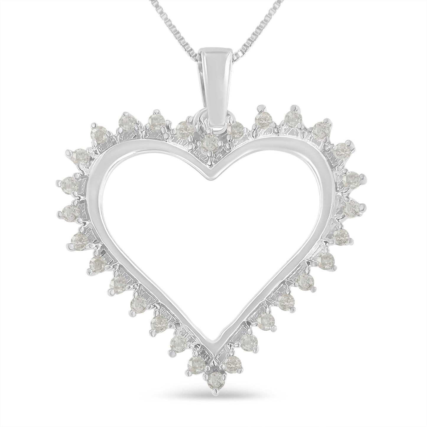 .925 Sterling Silver 1/4 cttw 3-Prong Diamond Open Heart 18" Pendant Necklace (I-J Color, I3 Clarity)-0