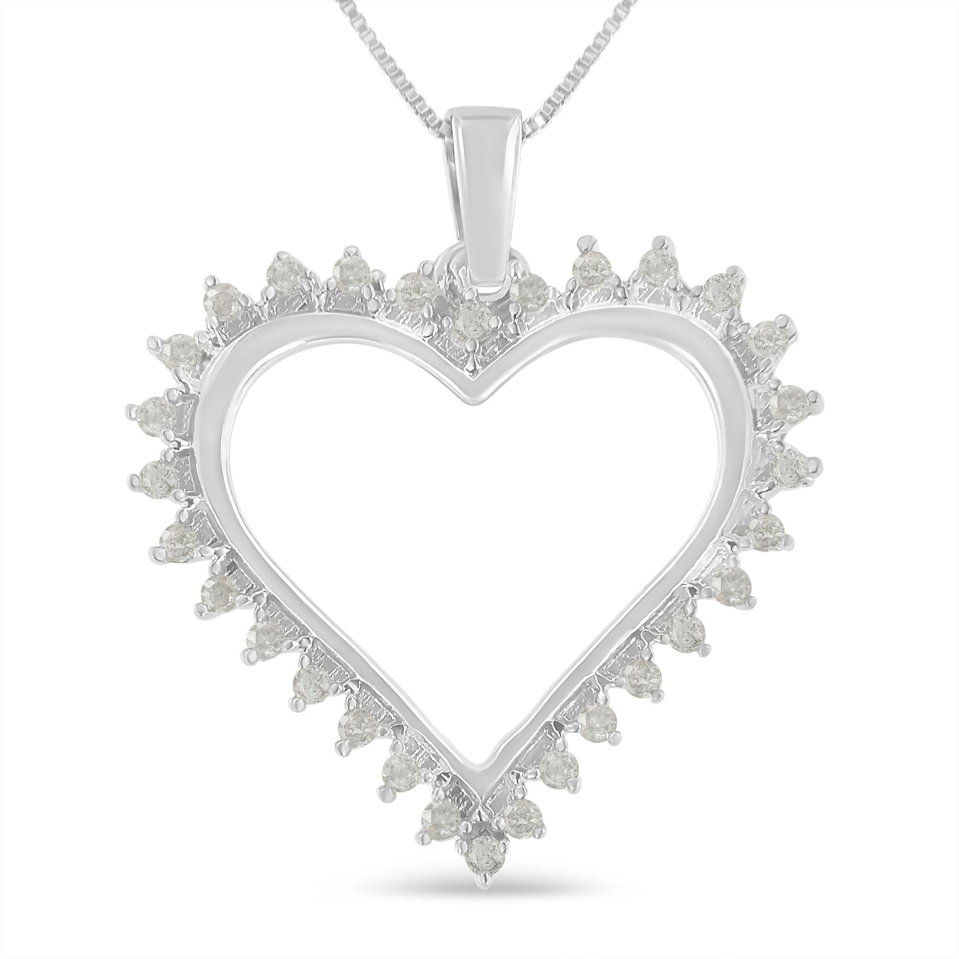 .925 Sterling Silver 1/4 cttw 3-Prong Diamond Open Heart 18" Pendant Necklace (I-J Color, I3 Clarity)-0