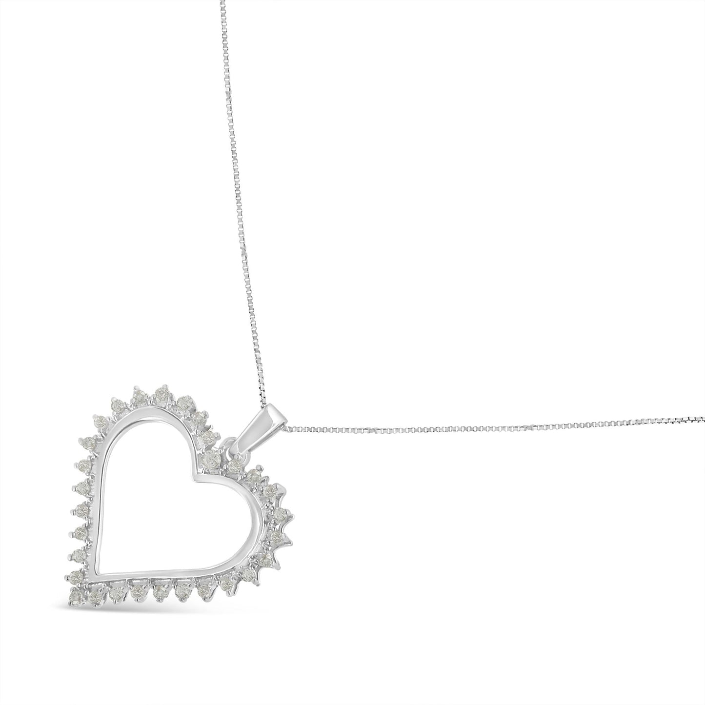 .925 Sterling Silver 1/4 cttw 3-Prong Diamond Open Heart 18" Pendant Necklace (I-J Color, I3 Clarity)-3