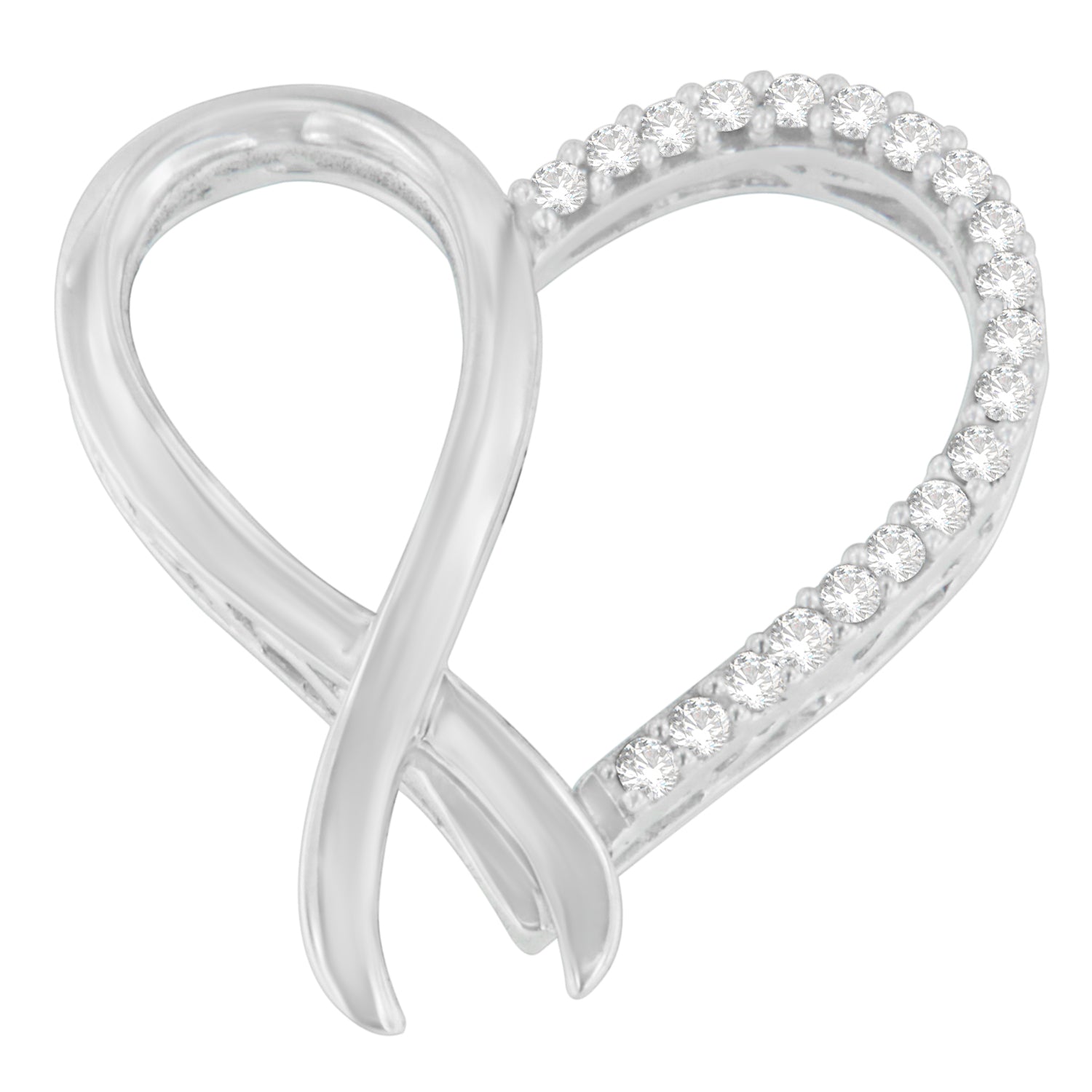 .925 Sterling Silver 1/4 cttw Round Cut Diamond Ribbon and Heart Accent Pendant Necklace (H-I, I2-I3)-0