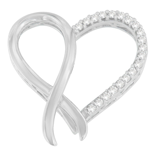 .925 Sterling Silver 1/4 cttw Round Cut Diamond Ribbon and Heart Accent Pendant Necklace (H-I, I2-I3)-0