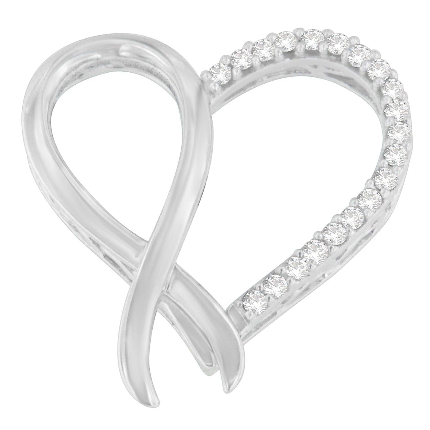 .925 Sterling Silver 1/4 cttw Round Cut Diamond Ribbon and Heart Accent Pendant Necklace (H-I, I2-I3)-0