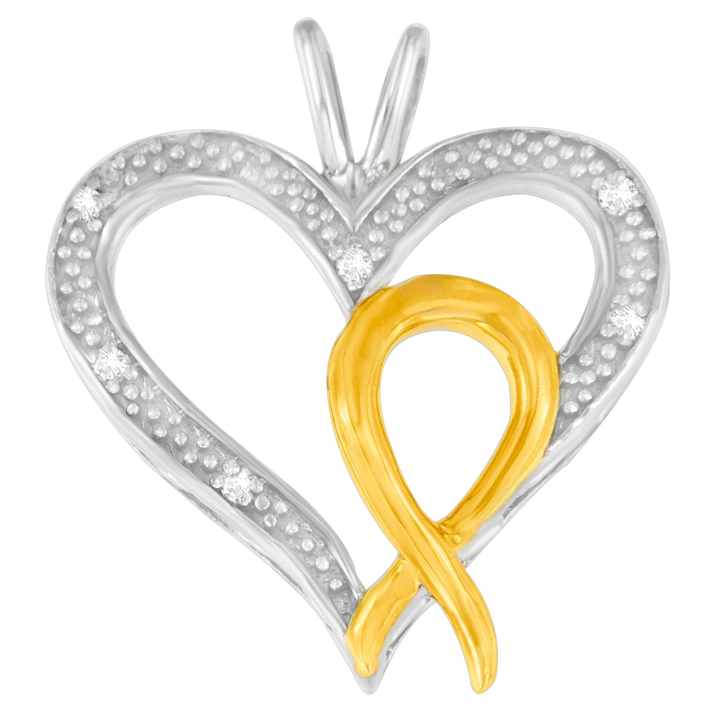 .925 Sterling Silver Two Toned 1/25 cttw Diamond Heart-Ribbon Pendant Necklace (I-J, I2-I3)-0