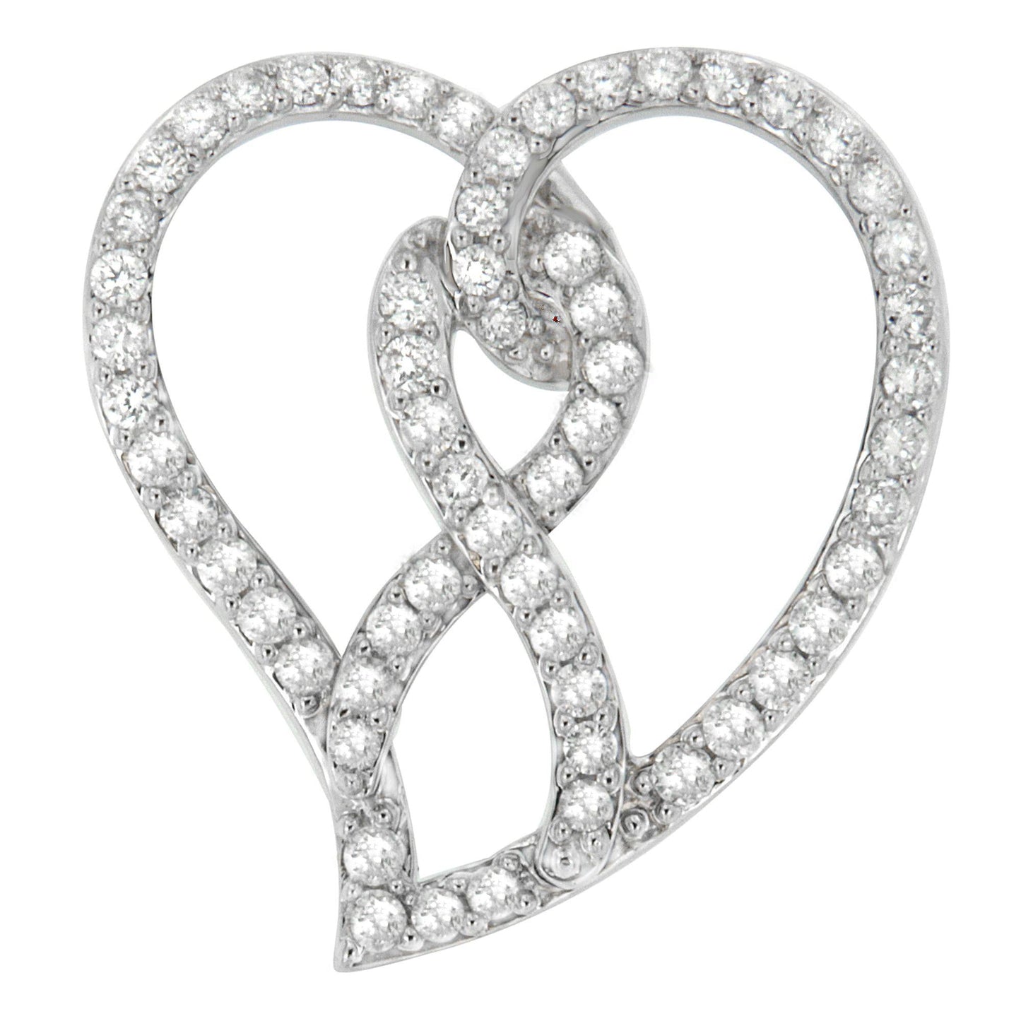 14K White Gold 1.0 Cttw White Diamond Awareness Ribbon & Open Heart 18" Pendant Necklace (H-I Color, I1-I2 Clarity) - White Diamond Ribbon-0