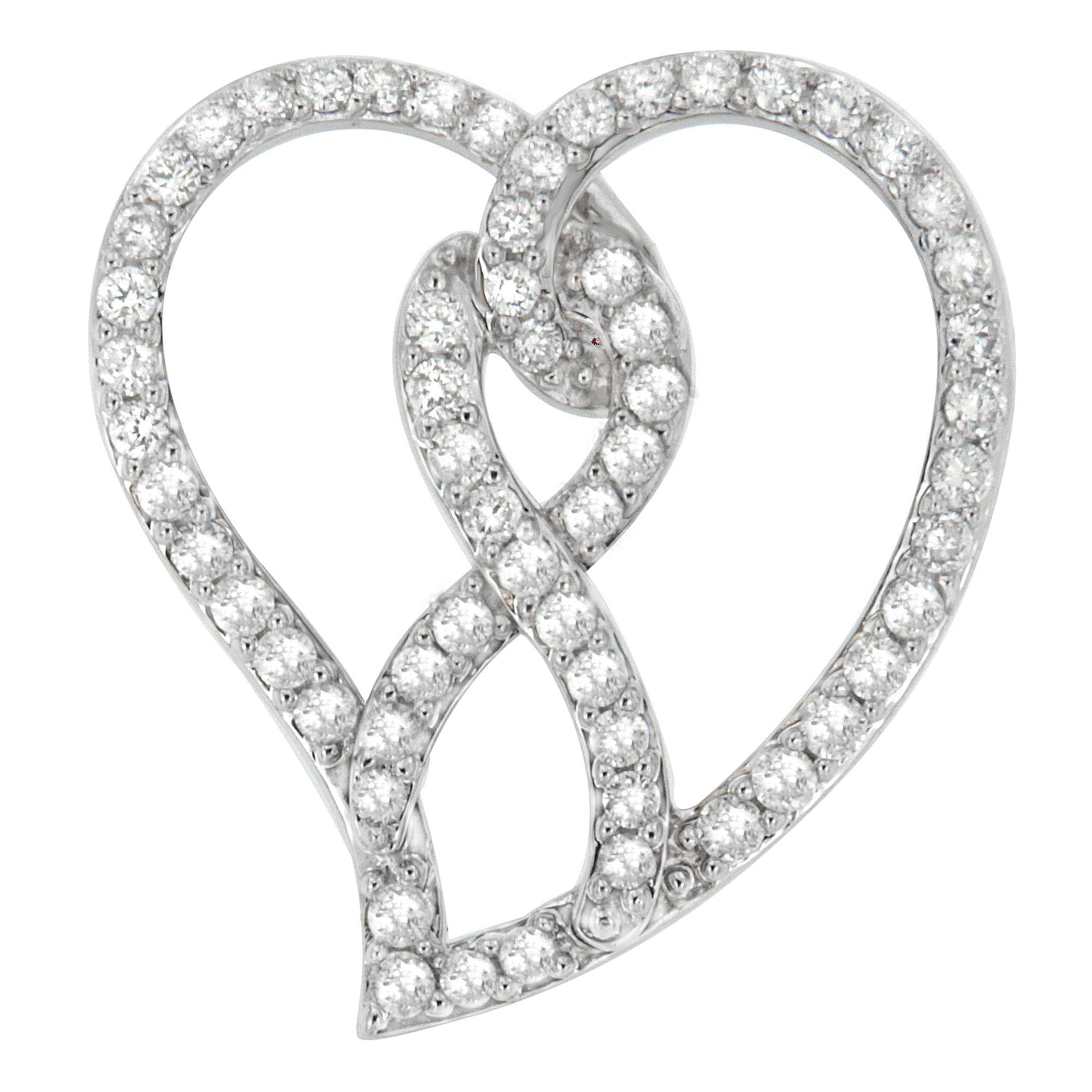 14K White Gold 1.0 Cttw White Diamond Awareness Ribbon & Open Heart 18" Pendant Necklace (H-I Color, I1-I2 Clarity) - White Diamond Ribbon-0
