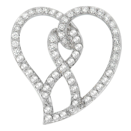 14K White Gold 1.0 Cttw White Diamond Awareness Ribbon & Open Heart 18" Pendant Necklace (H-I Color, I1-I2 Clarity) - White Diamond Ribbon-0