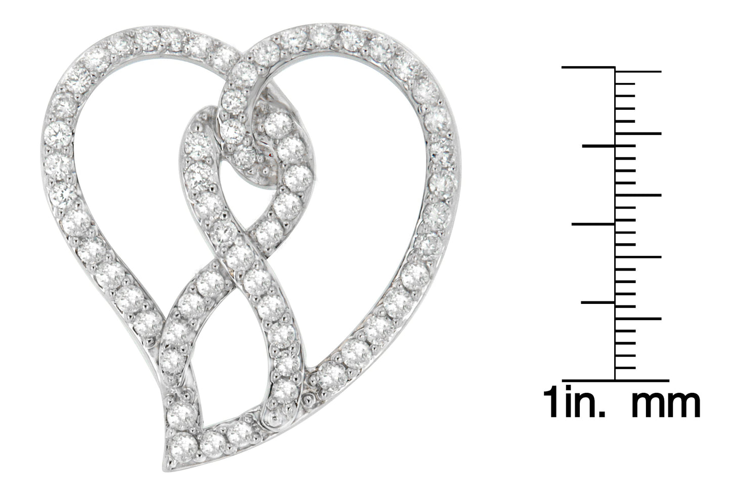 14K White Gold 1.0 Cttw White Diamond Awareness Ribbon & Open Heart 18" Pendant Necklace (H-I Color, I1-I2 Clarity) - White Diamond Ribbon-3