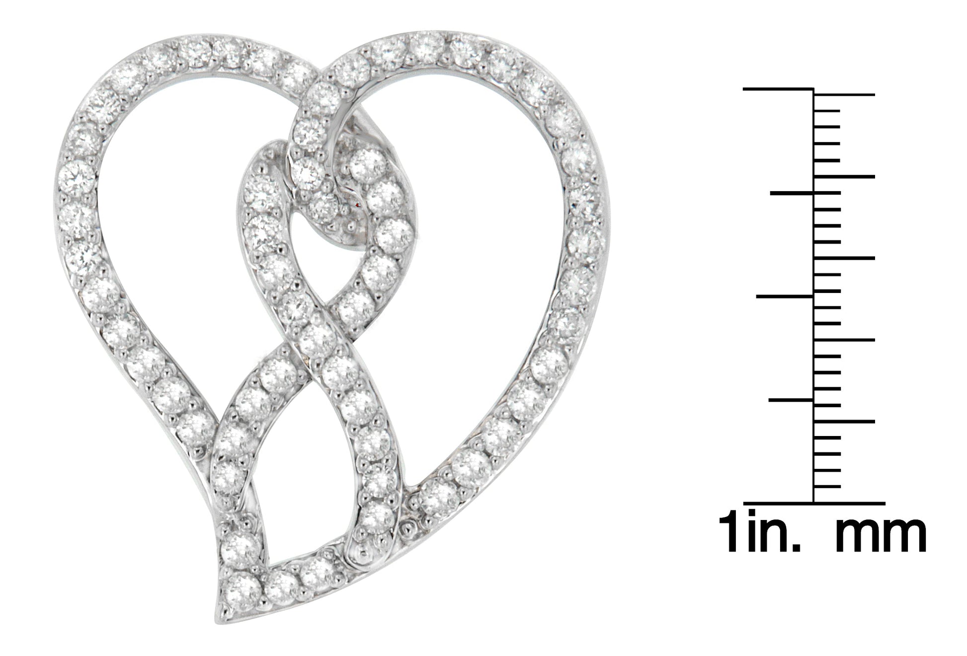 14K White Gold 1.0 Cttw White Diamond Awareness Ribbon & Open Heart 18" Pendant Necklace (H-I Color, I1-I2 Clarity) - White Diamond Ribbon-3