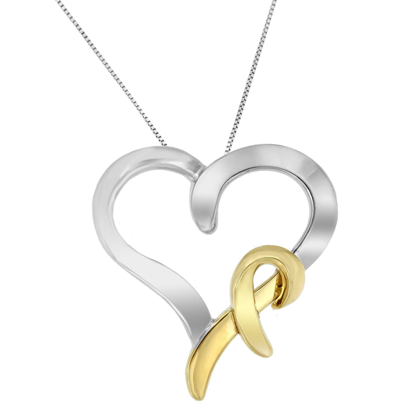 .925 Sterling Silver and 14K Yellow Gold Two-Tone Heart Shaped Pendant Necklace-1