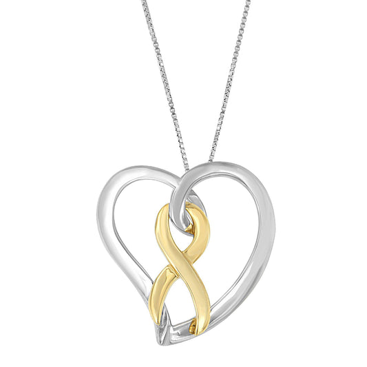 14K Gold and Silver Heart Bow Pendant Necklace-0