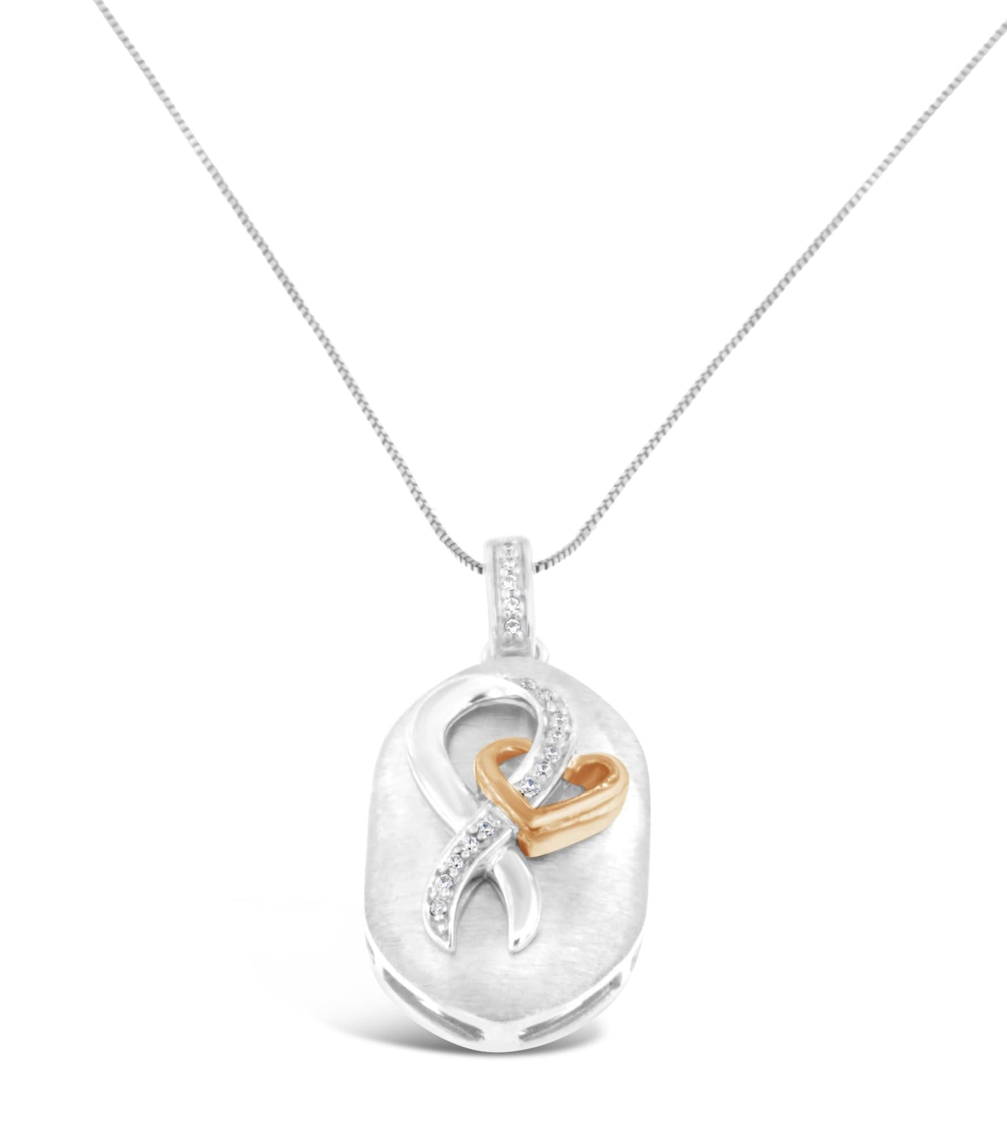 10k Rose Gold and Sterling Silver 1/10ct TDW Round Cut Diamond Interlocked Heart and Ribbon Pendant Necklace (H-I, I1-I2)-0