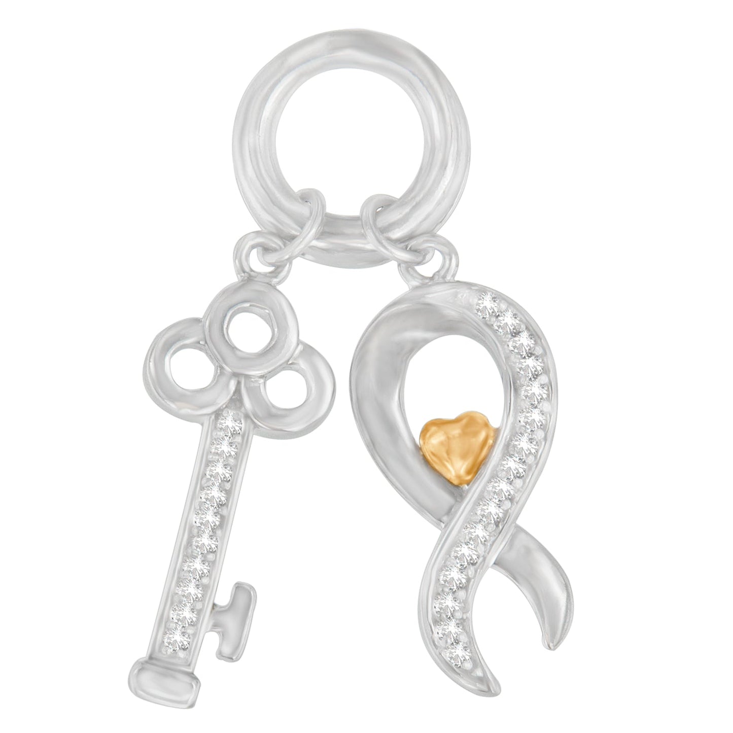 Two Tone .925 Sterling Silver 1/6 cttw Diamond Symbol Key Pendant Necklace (H-I, I1-I2)-0