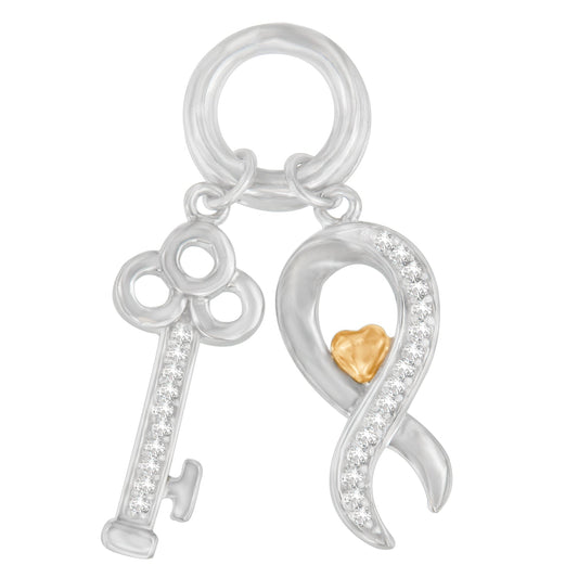 Two Tone .925 Sterling Silver 1/6 cttw Diamond Symbol Key Pendant Necklace (H-I, I1-I2)-0