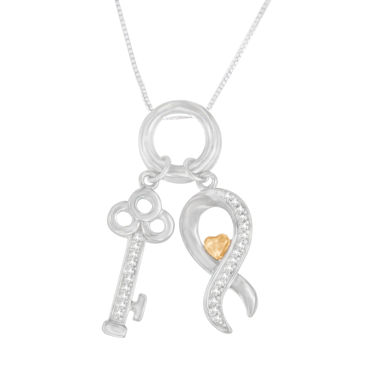 Two Tone .925 Sterling Silver 1/6 cttw Diamond Symbol Key Pendant Necklace (H-I, I1-I2)-1
