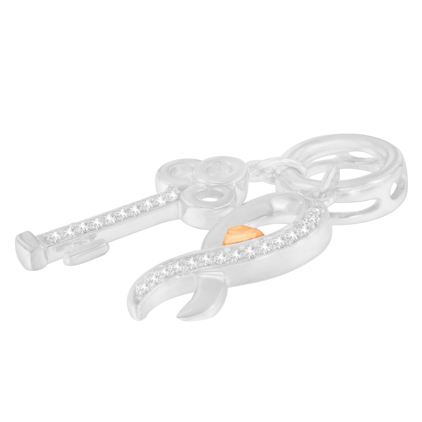 Two Tone .925 Sterling Silver 1/6 cttw Diamond Symbol Key Pendant Necklace (H-I, I1-I2)-2