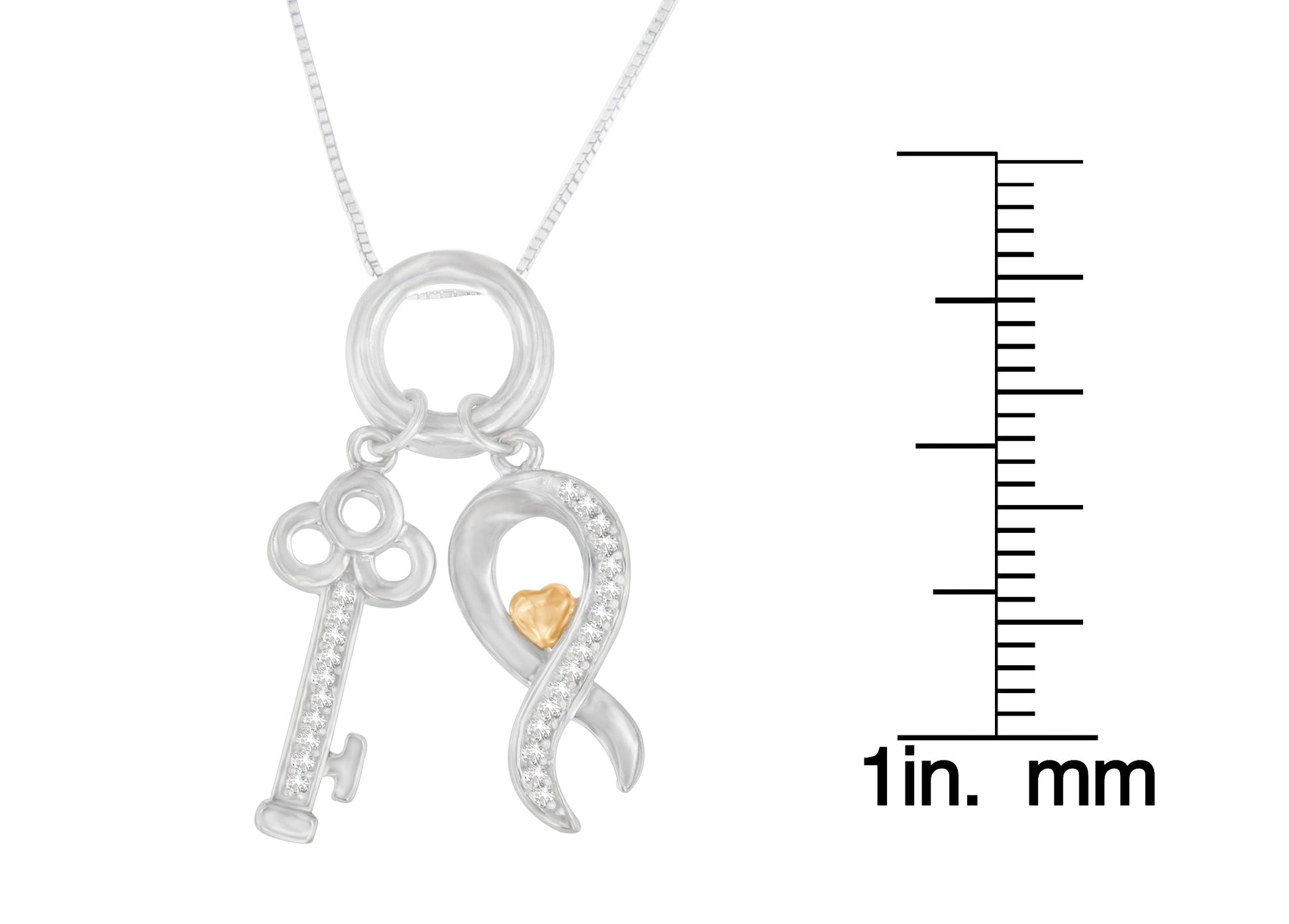 Two Tone .925 Sterling Silver 1/6 cttw Diamond Symbol Key Pendant Necklace (H-I, I1-I2)-3