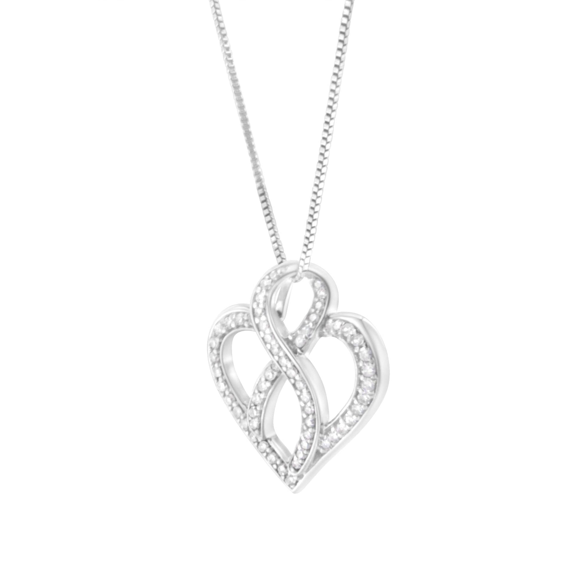 14K White Gold 1/4 cttw Round Cut Diamond Heart and Ribbon Center Pendant Necklace (H-I, I1-I2)-3