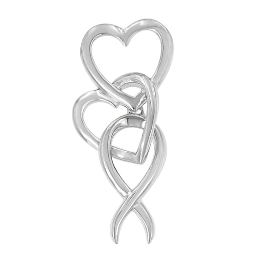 .925 Sterling Silver Double-Heart & Awareness Ribbon Linked Pendant Necklace-0