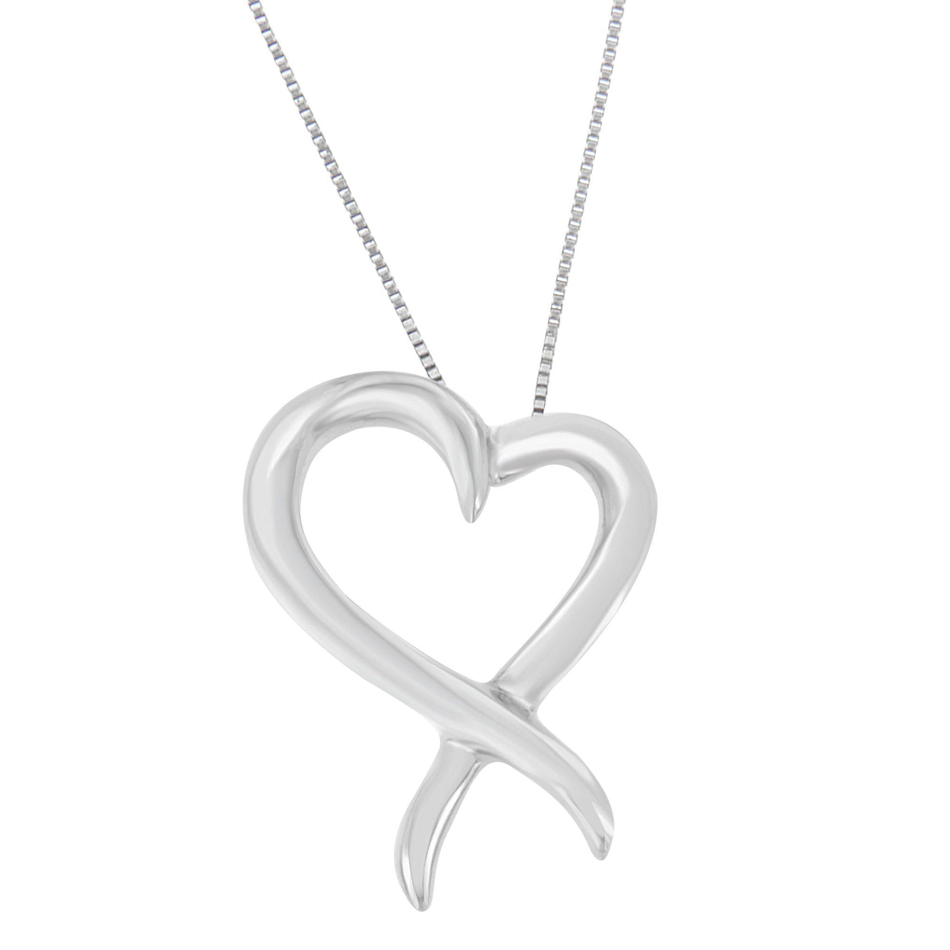 .925 Sterling Silver Open Heart-Shaped Awareness Ribbon Pendant Necklace-1