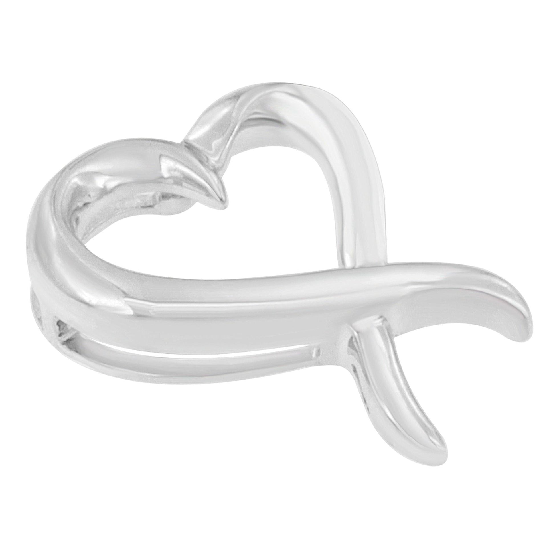.925 Sterling Silver Open Heart-Shaped Awareness Ribbon Pendant Necklace-2